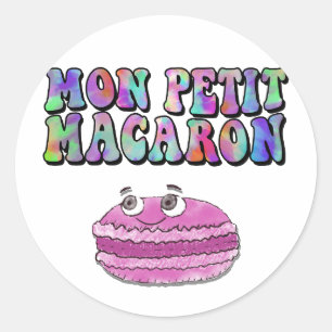 Sticker Rond Mon Petit Macaron Retro Tie Dye Texte Super