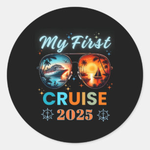 Sticker Rond Mon premier bateau croisière vacances 2025 famille
