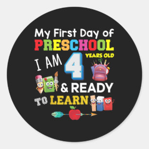 Sticker Rond Mon premier jour d'école maternelle j'ai 4 ans et
