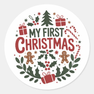 Sticker Rond Mon premier Noël 1er Noël Famille Égale Bébé 