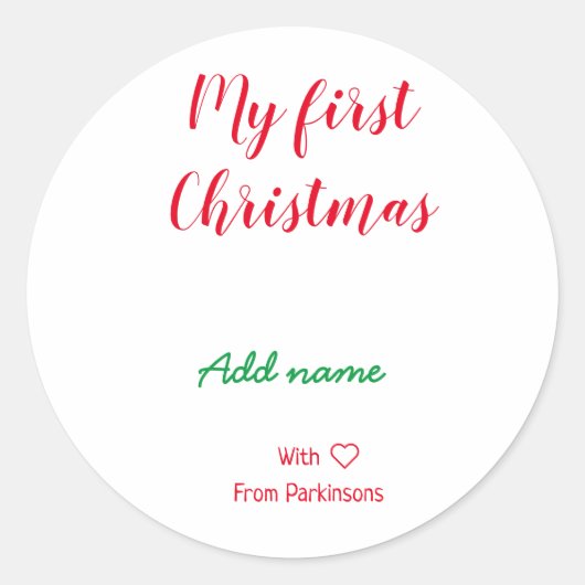 Sticker Rond Mon premier Noël ajouter nom de famille nom de fam (Devant)