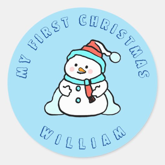 Sticker Rond Mon premier Noël | Snowman Custom Blue (Devant)