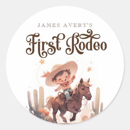Sticker Rond Mon premier Rodeo Wild West Cowboy Anniversaire (Devant)