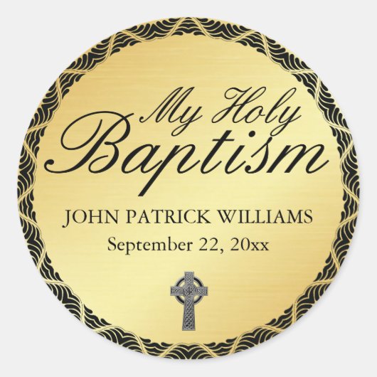 Sticker Rond Mon Saint Baptême Or Enveloppe Sceau avec croix (Devant)