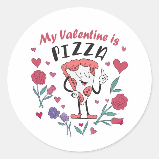 Sticker Rond Mon Valentin est une invitation à la pizza (Devant)