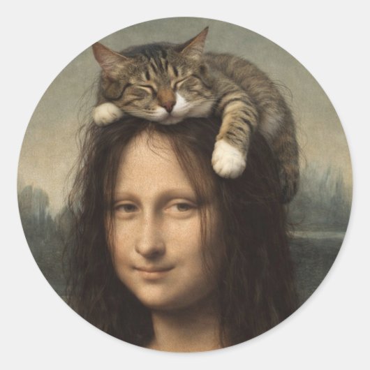 Sticker Rond Mona Lisa avec chat endormi (Devant)