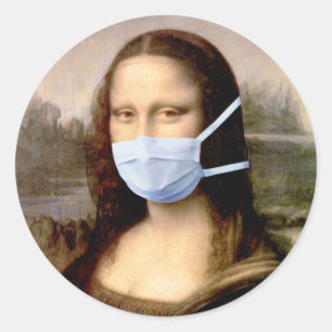 Sticker Rond Mona Lisa avec Masque Da Vinci Sillonnant Les Arts