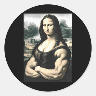 Sticker Rond Mona Lisa Bodybuilding Parodie Leonardo Da Vinci M