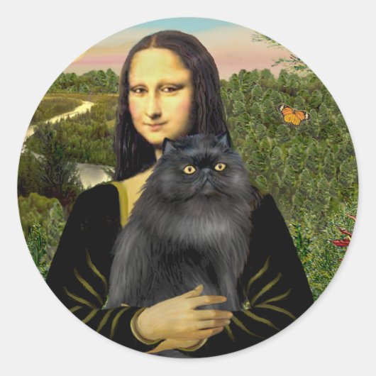 Sticker Rond Mona Lisa - Chat persan (noir) (Devant)