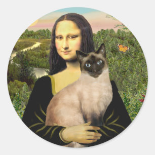 Sticker Rond Mona Lisa - Chat siamois Seal Point