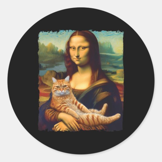 Sticker Rond Mona Lisa Holding Chat Portrait Art Peinture Kitty (Devant)