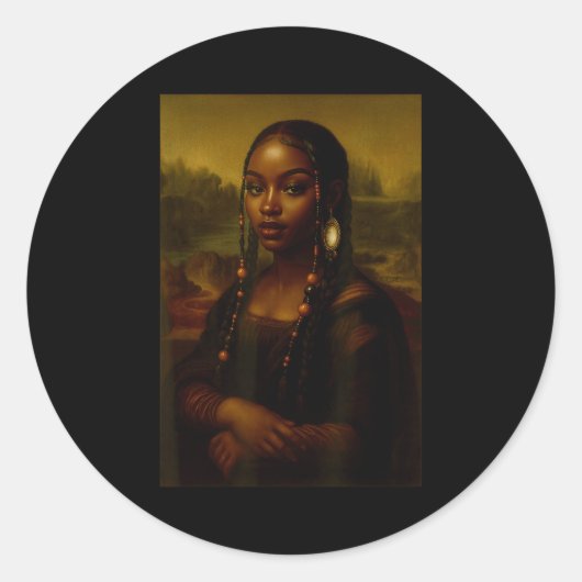 Sticker Rond Mona Lisa noire Afro Afro-Américaine Mélanine Blac (Devant)