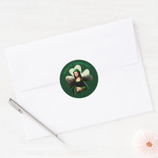 Sticker Rond Mona Lisa St. Patrick's Day Clover (Enveloppe)