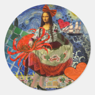 Sticker Rond Mona Lisa Starry Night Collage : surréalisme fanta