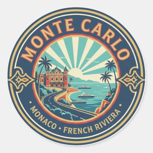 Sticker Rond Monaco Monte Carlo at Night (Devant)