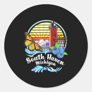 Sticker Rond Monarch Butterfly Beach - South Haven Michigan Lig