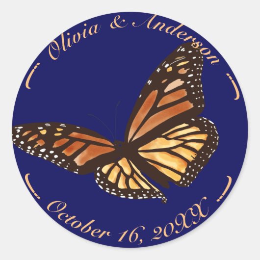 Sticker Rond Monarch Butterfly Marine Mariage de automne bleu (Devant)