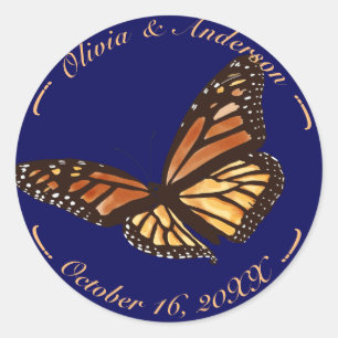 Sticker Rond Monarch Butterfly Marine Mariage de automne bleu