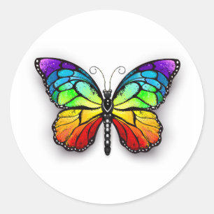 Sticker Rond Monarque papillon arc-en-ciel