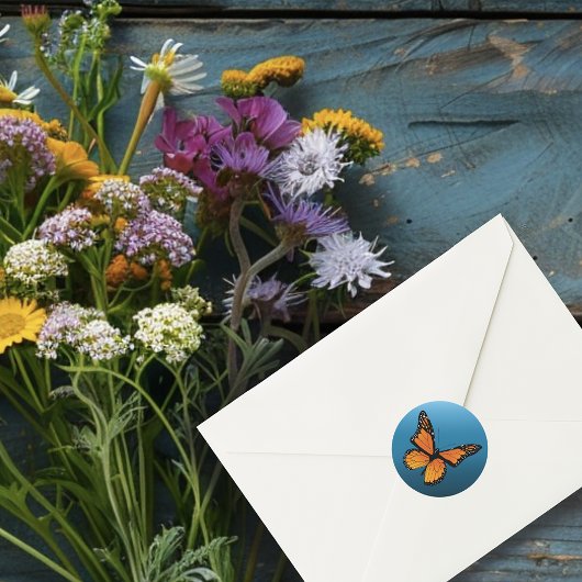 Sticker Rond Monarque Papillon bleu Ombre