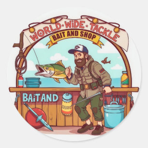 Sticker Rond Monde de la pêche à notre magasin d'appâts et de r