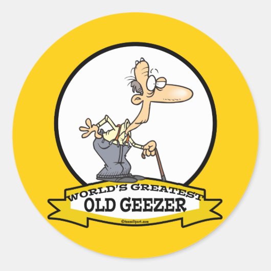 STICKER ROND MONDE LE PLUS GRAND OLD GEEZER CARTOON (Devant)