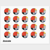 Sticker Rond Mondrial Composition Rouge Jaune Bleu Noir (Feuille)