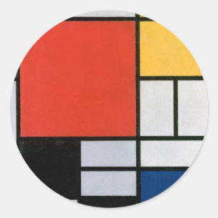 Sticker Rond Mondrial Composition Rouge Jaune Bleu Noir