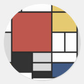 Sticker Rond Mondrian Peinture Rouge Plane Jaune Noir Gris Bleu (Devant)