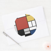 Sticker Rond Mondrian Peinture Rouge Plane Jaune Noir Gris Bleu (Enveloppe)