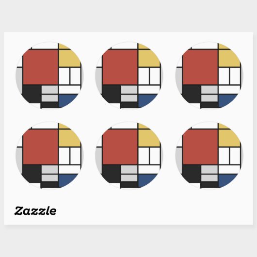 Sticker Rond Mondrian Peinture Rouge Plane Jaune Noir Gris Bleu (Feuille)