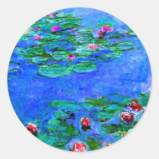 Sticker Rond Monet - Lys d'eau (rouge), célèbre peinture, (Devant)