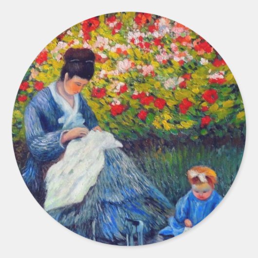 Sticker Rond Monet mère et enfant dans le jardin (Devant)