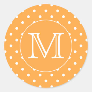 Sticker Rond Mongram de Custom. Orange et blanc Polka Dot.