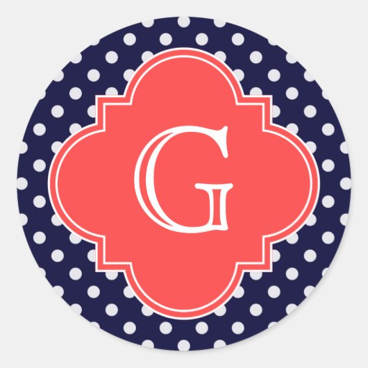 Sticker Rond Mongram de Navy White Polka (Devant)