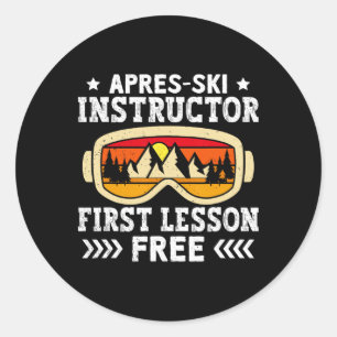 Sticker Rond Moniteur de ski Après-ski Premier cours gratuit Sk