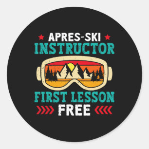 Sticker Rond Moniteur de ski Après-ski Premier cours gratuit Sk