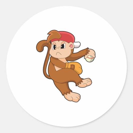 Sticker Rond Monkey at baseball with baseball glove (Devant)