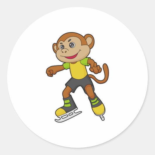 Sticker Rond Monkey at Ice skating with Ice skates (Devant)