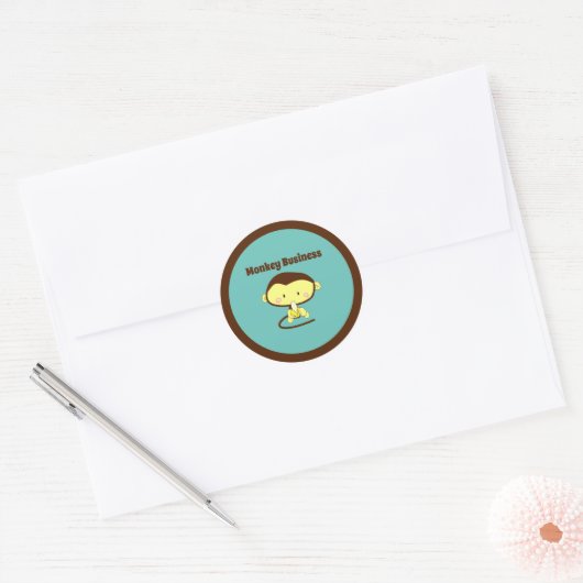 Sticker Rond Monkey Business Drôle Cartoon Monkey Design (Enveloppe)