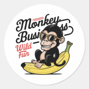 Sticker Rond Monkey Business, Fun sauvage