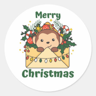 Sticker Rond Monkey Christmas