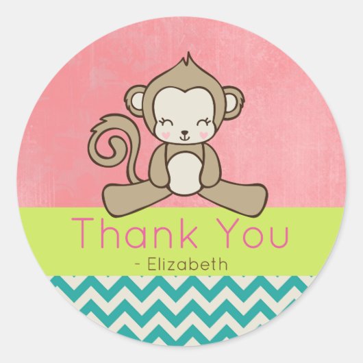 Sticker Rond Monkey Cute Kawaii Happy Merci (Devant)