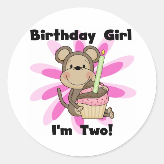 Sticker Rond Monkey Girl 2e Anniversaire Tshirts et cadeaux (Devant)
