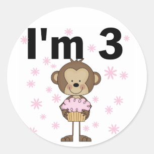 Sticker Rond Monkey I'm 3 Anniversaire Tshirts et cadeaux