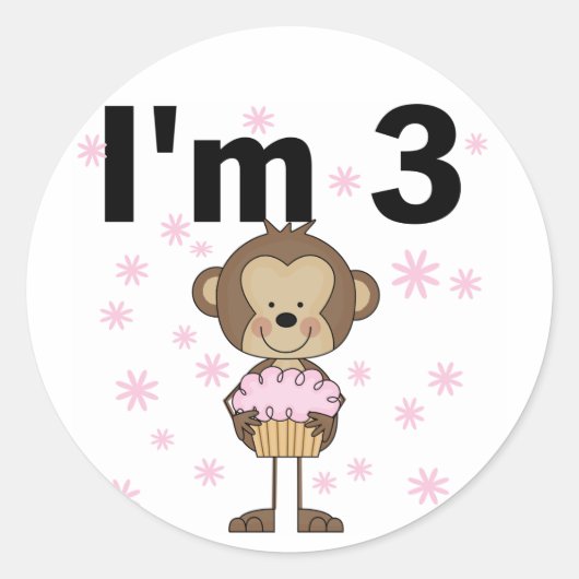 Sticker Rond Monkey I'm 3 Anniversaire Tshirts et cadeaux (Devant)