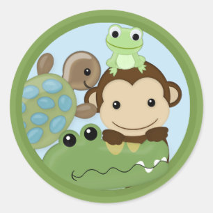 Sticker Rond MONKEY Papagayo Baby shower tortue de grenouille P