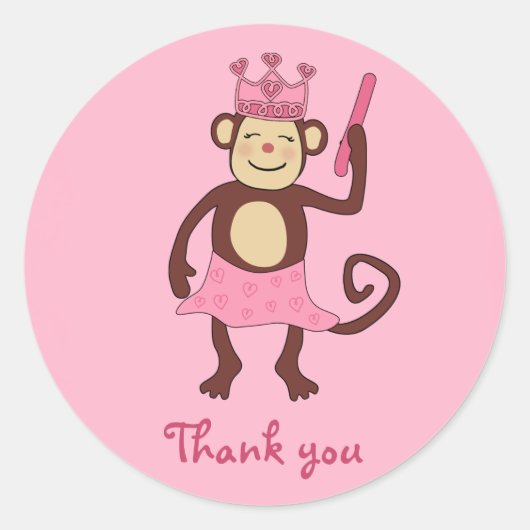 Sticker Rond Monkey Princess 1er anniversaire (Devant)