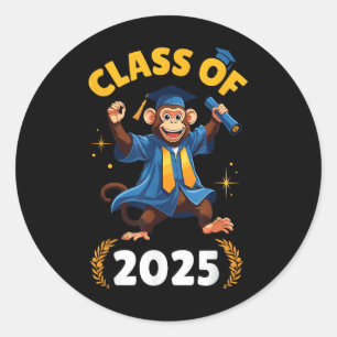 Sticker Rond Monkey Senior Cl Of 2025 Graduation Day School Col