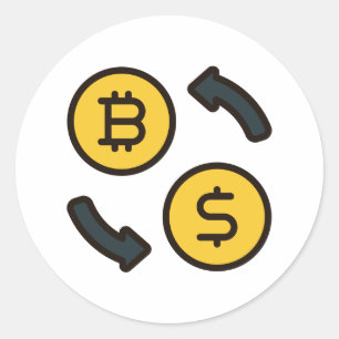 Sticker Rond Monnaie Bitcoin à Icônes Dollar